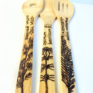 Kitchen Herbs Woodburned By Hand Bamboo Utensils